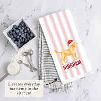 Yellow Lab Santa Hat Personalized Tea Towel