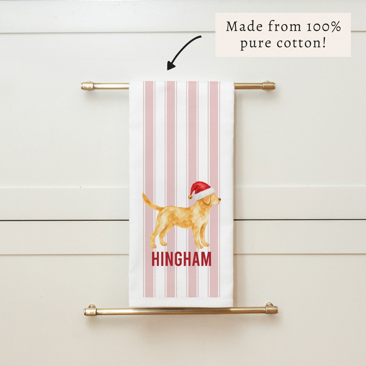 Yellow Lab Santa Hat Personalized Tea Towel
