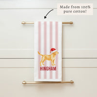 Yellow Lab Santa Hat Personalized Tea Towel
