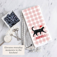 Black Cat Santa Hat Personalized Tea Towel