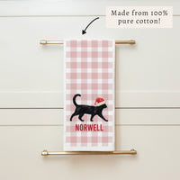 Black Cat Santa Hat Personalized Tea Towel
