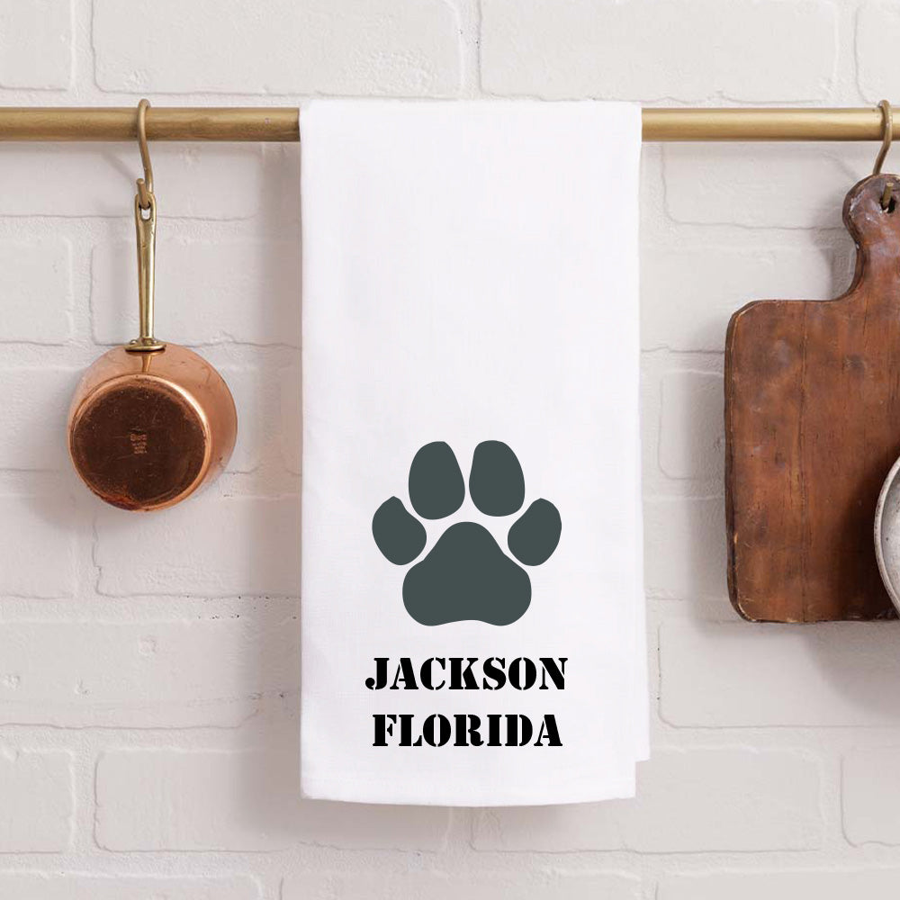 Paw Print Two Line Text Personalized Tea Towel