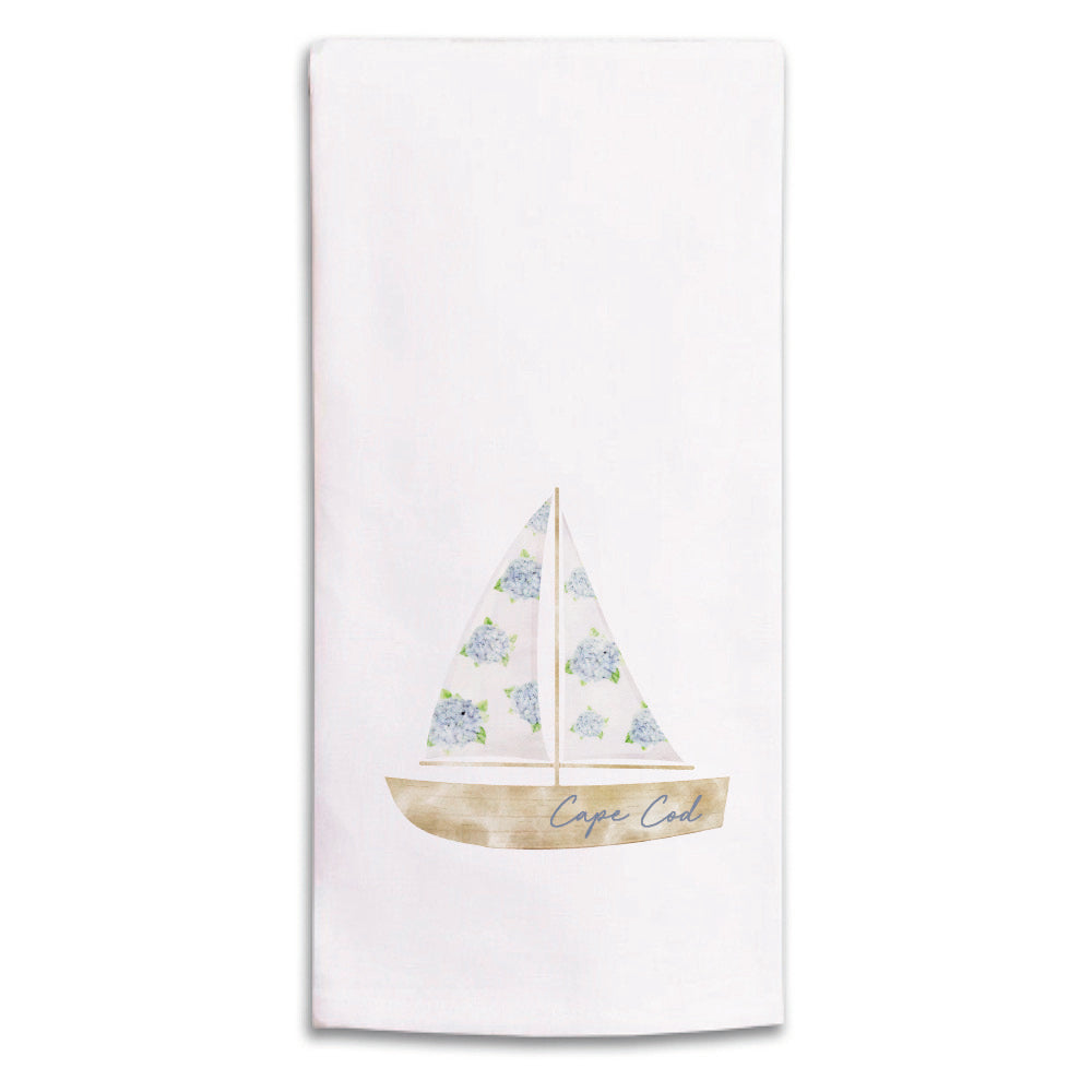Hydrangea Sailboat Personalized Tea Towel