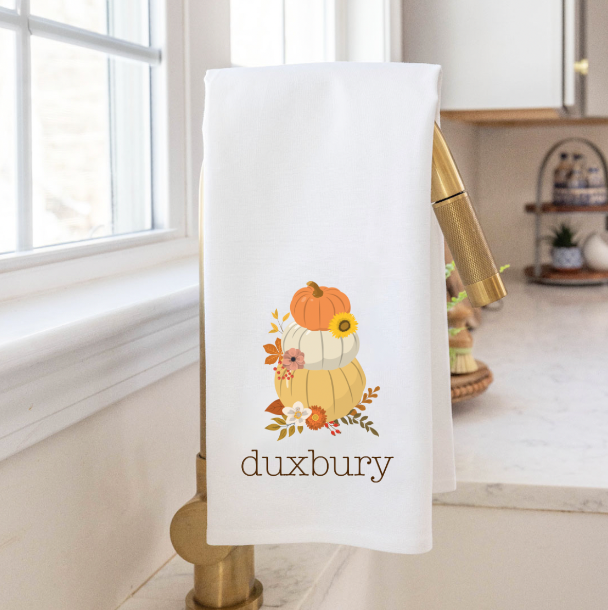 Personalized Stacked Muted Pastel Pumpkins Tea Towel