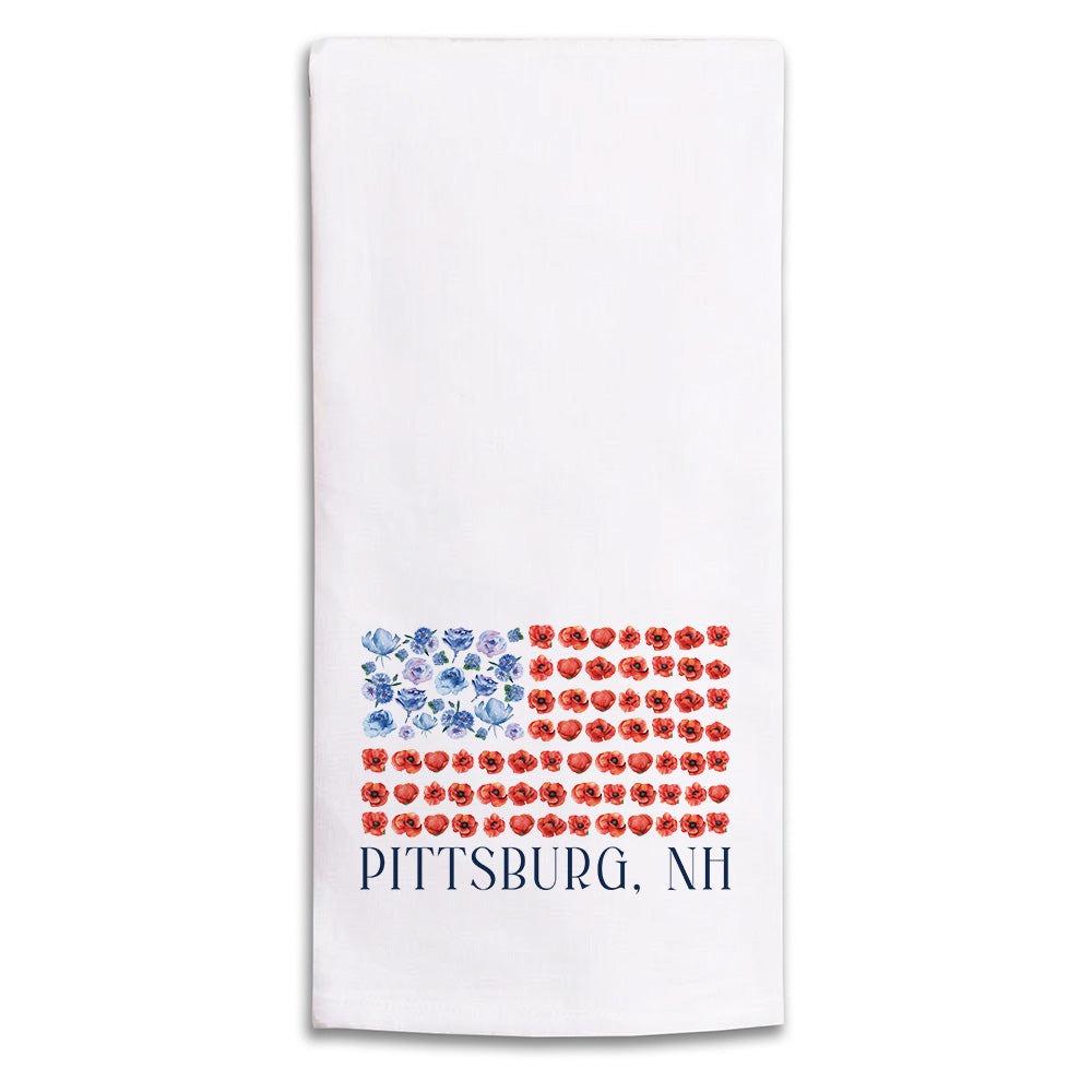 Watercolor American Poppy Flag Personalized Tea Towel