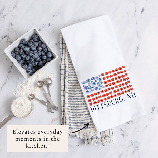 American Flag Floral Personalized Tea Towel