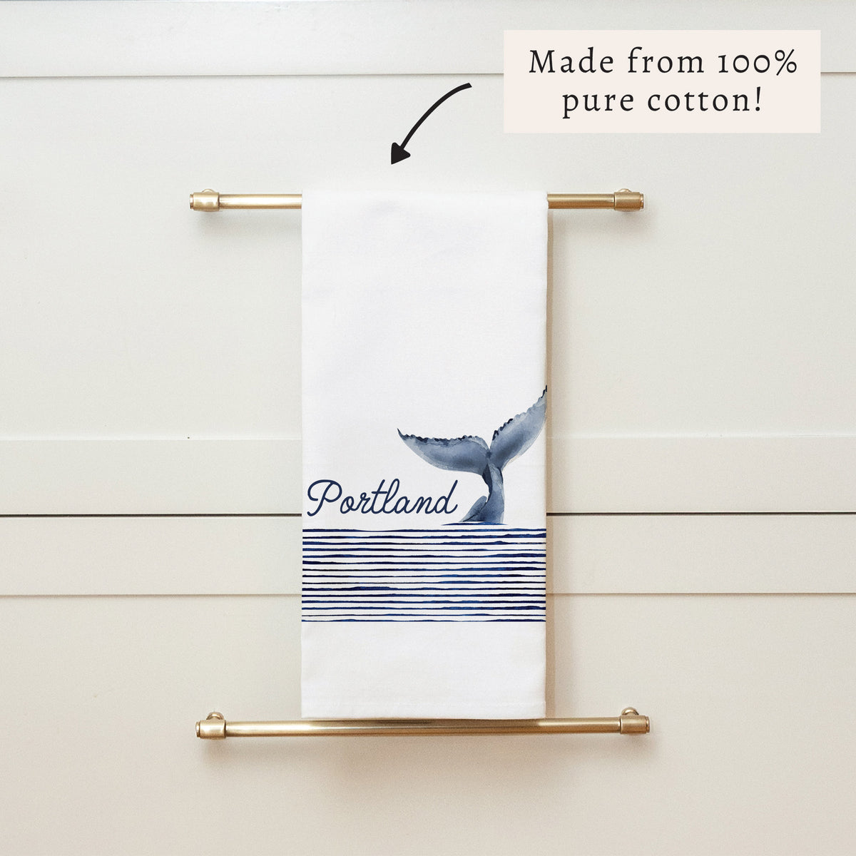 Whale Tail Personalized Tea Towel