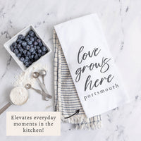 Love Grows Here Personalized Tea Towel