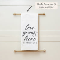 Love Grows Here Personalized Tea Towel