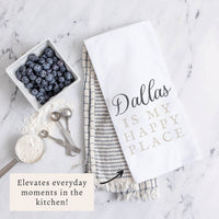 Happy Place Neutral Personalized Tea Towel