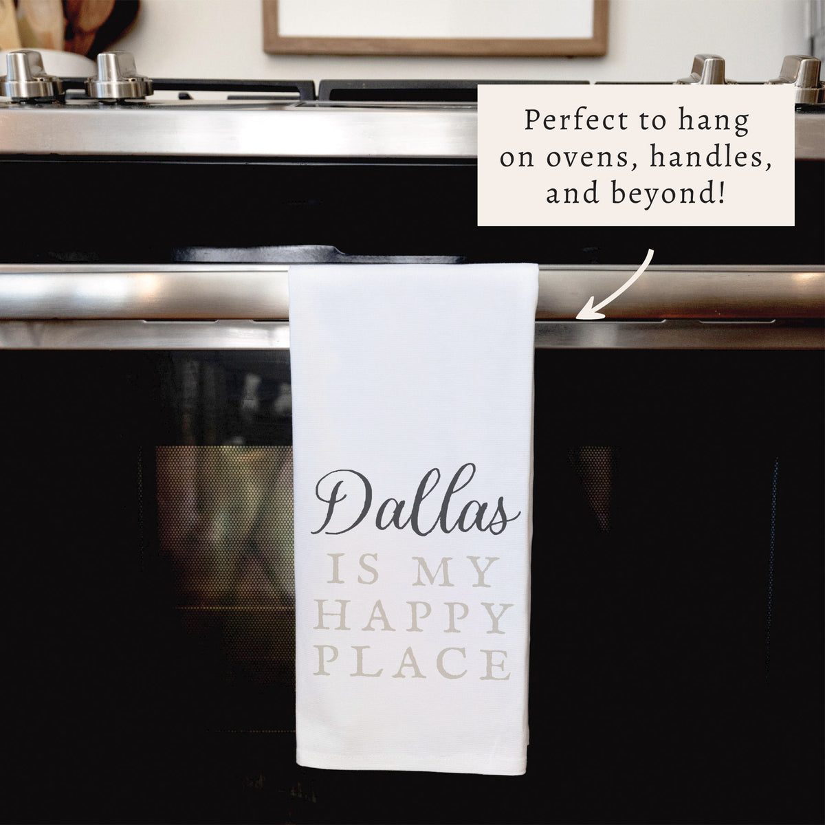Happy Place Neutral Personalized Tea Towel