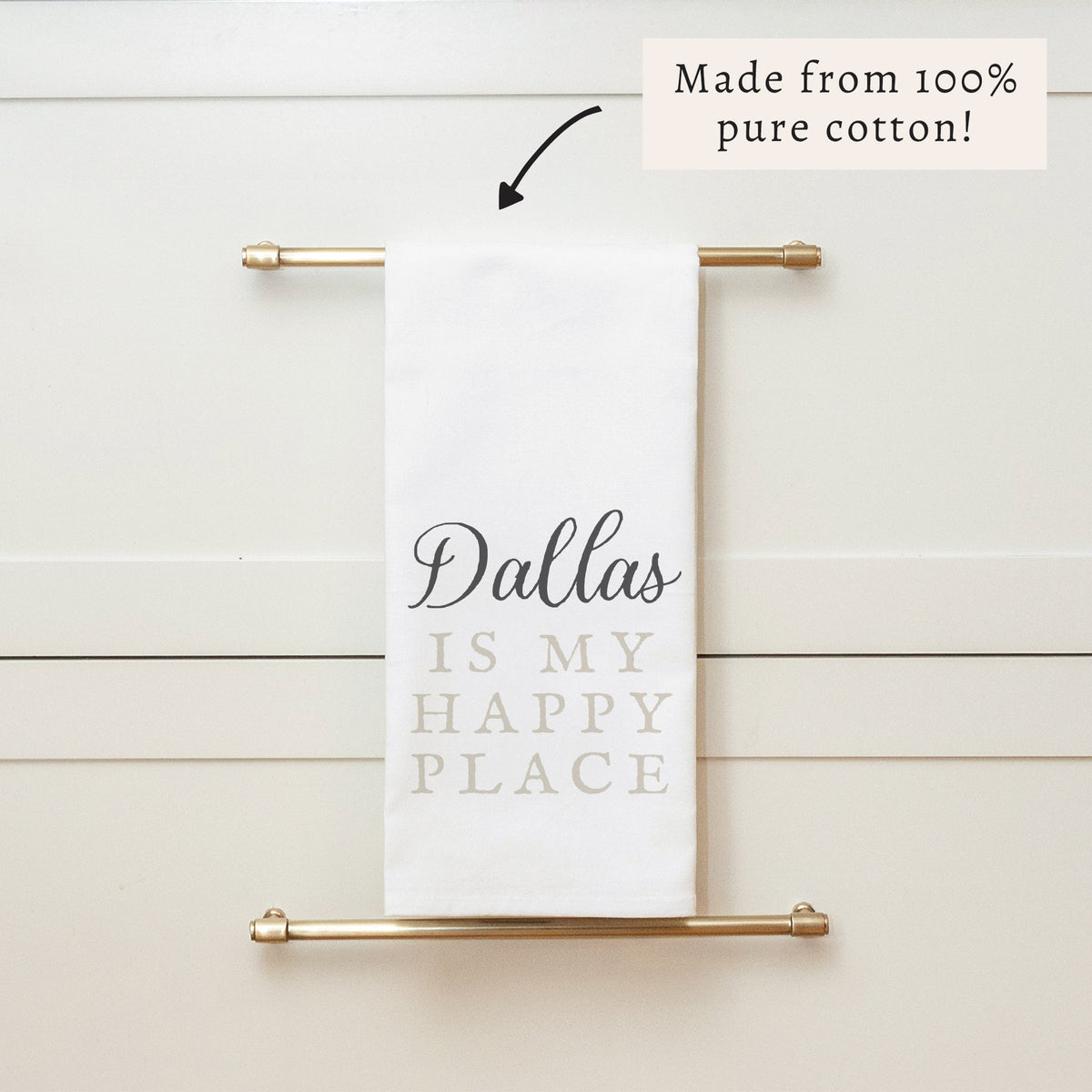 Happy Place Neutral Personalized Tea Towel