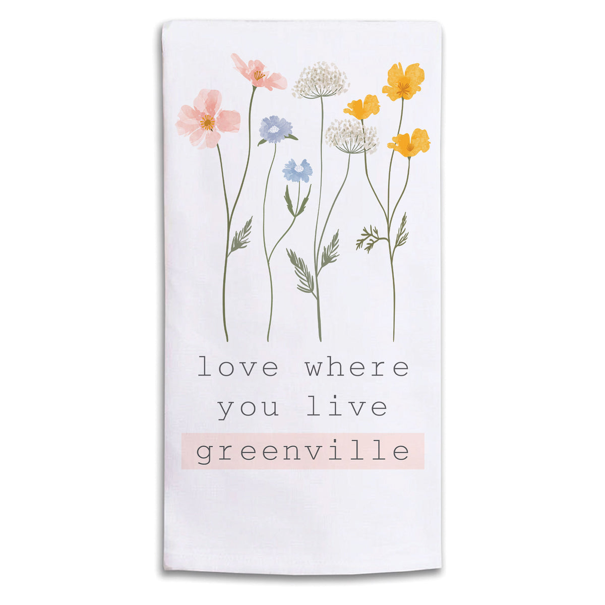 Love Where You Live Floral Personalized Tea Towel