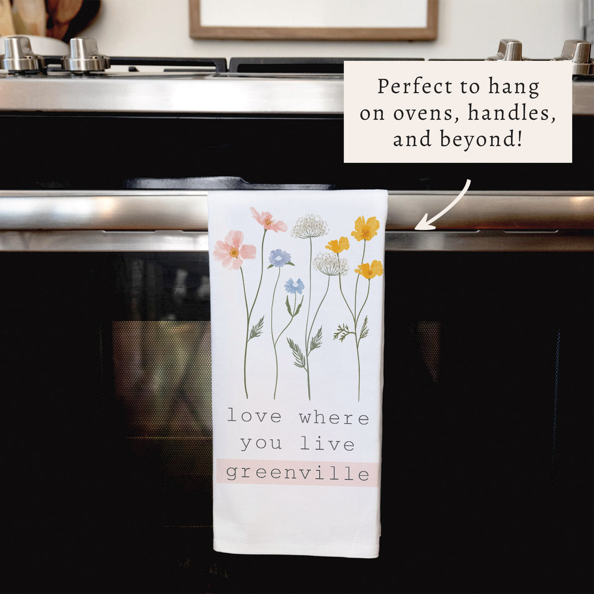 Love Where You Live Floral Personalized Tea Towel