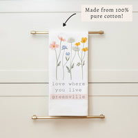 Love Where You Live Floral Personalized Tea Towel