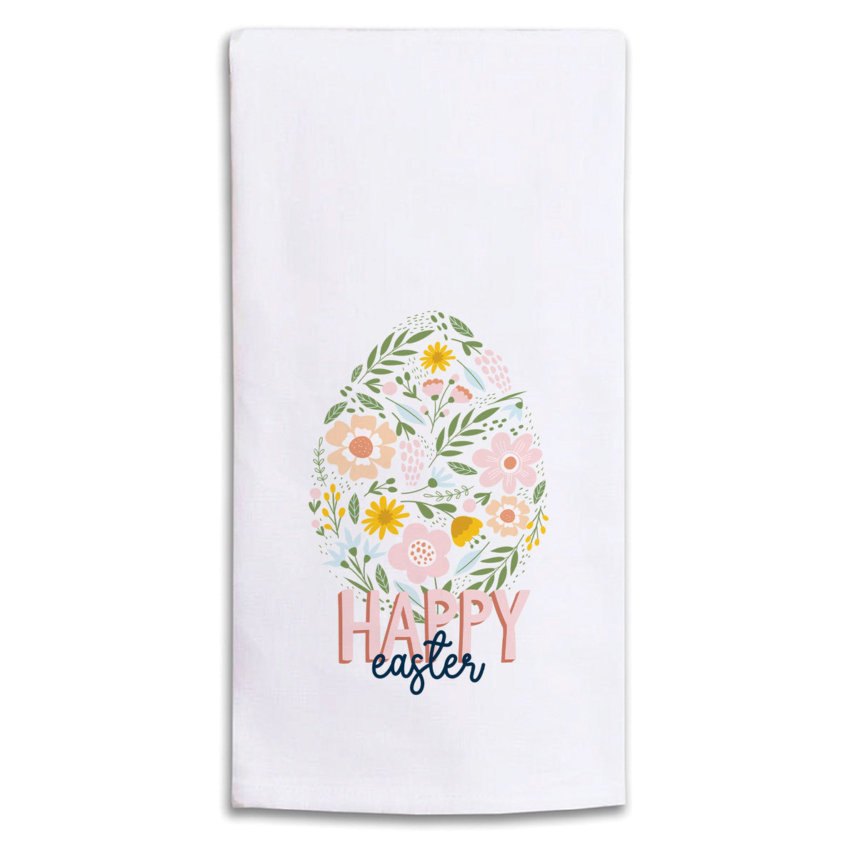 Floral Easter Egg Happy Easter Tea Towel