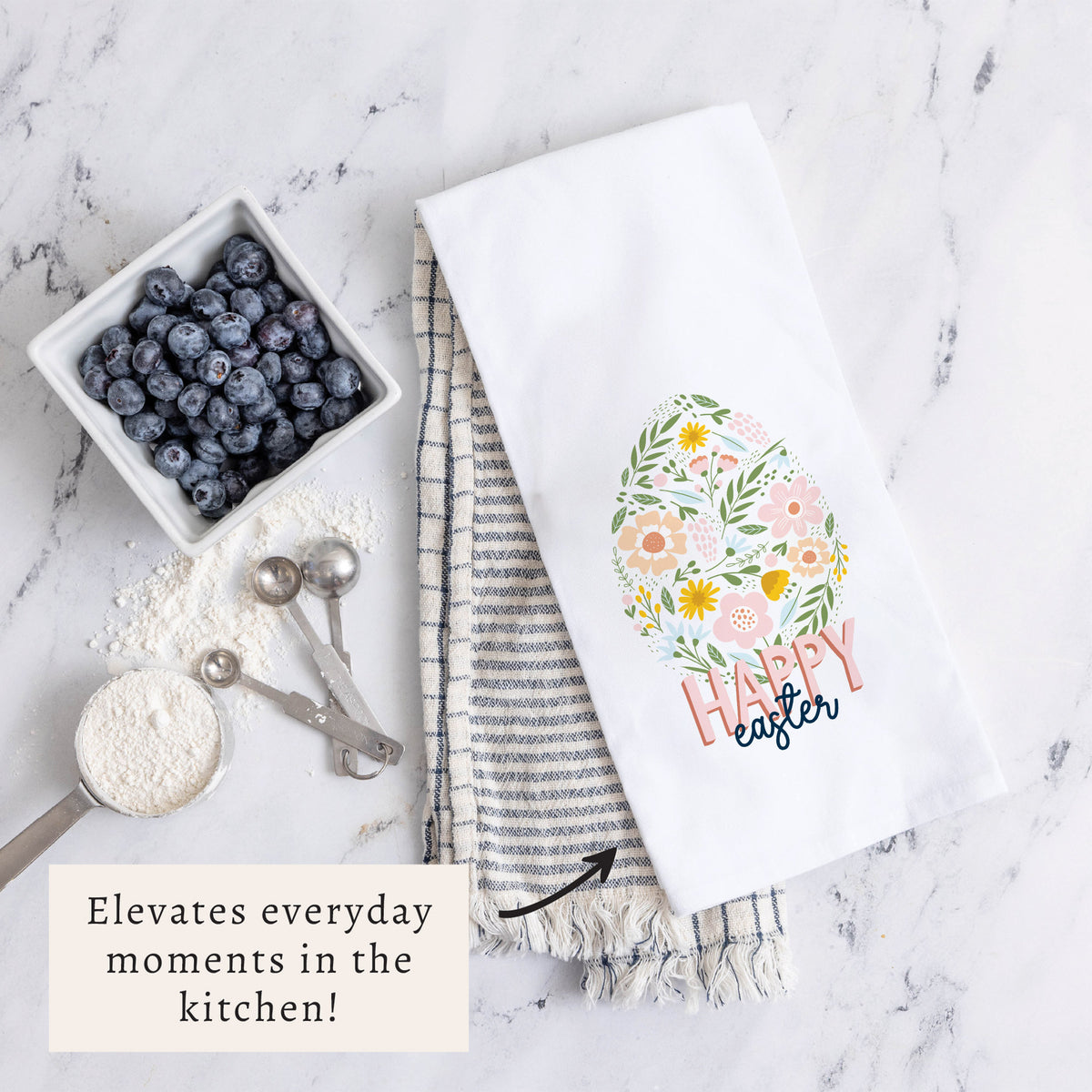 Floral Easter Egg Happy Easter Tea Towel