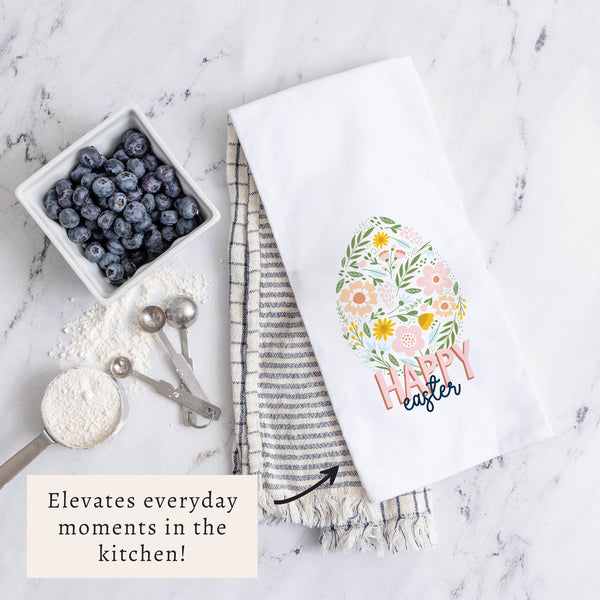 Floral Easter Egg Happy Easter Tea Towel