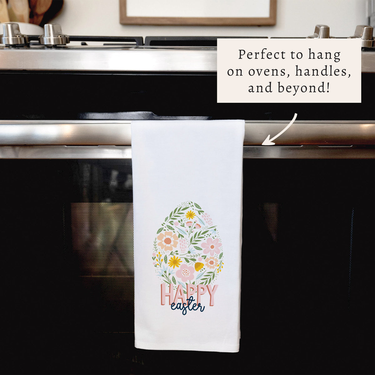 Floral Easter Egg Happy Easter Tea Towel