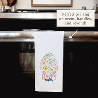 Floral Easter Egg Happy Easter Tea Towel