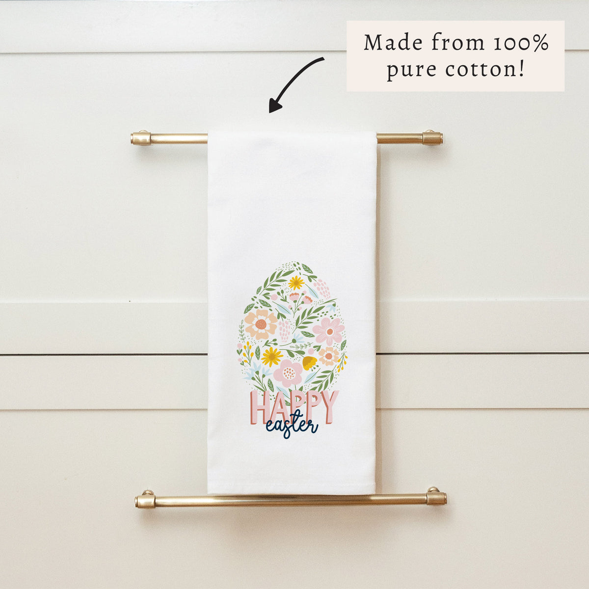 Floral Easter Egg Happy Easter Tea Towel