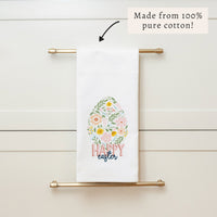 Floral Easter Egg Happy Easter Tea Towel