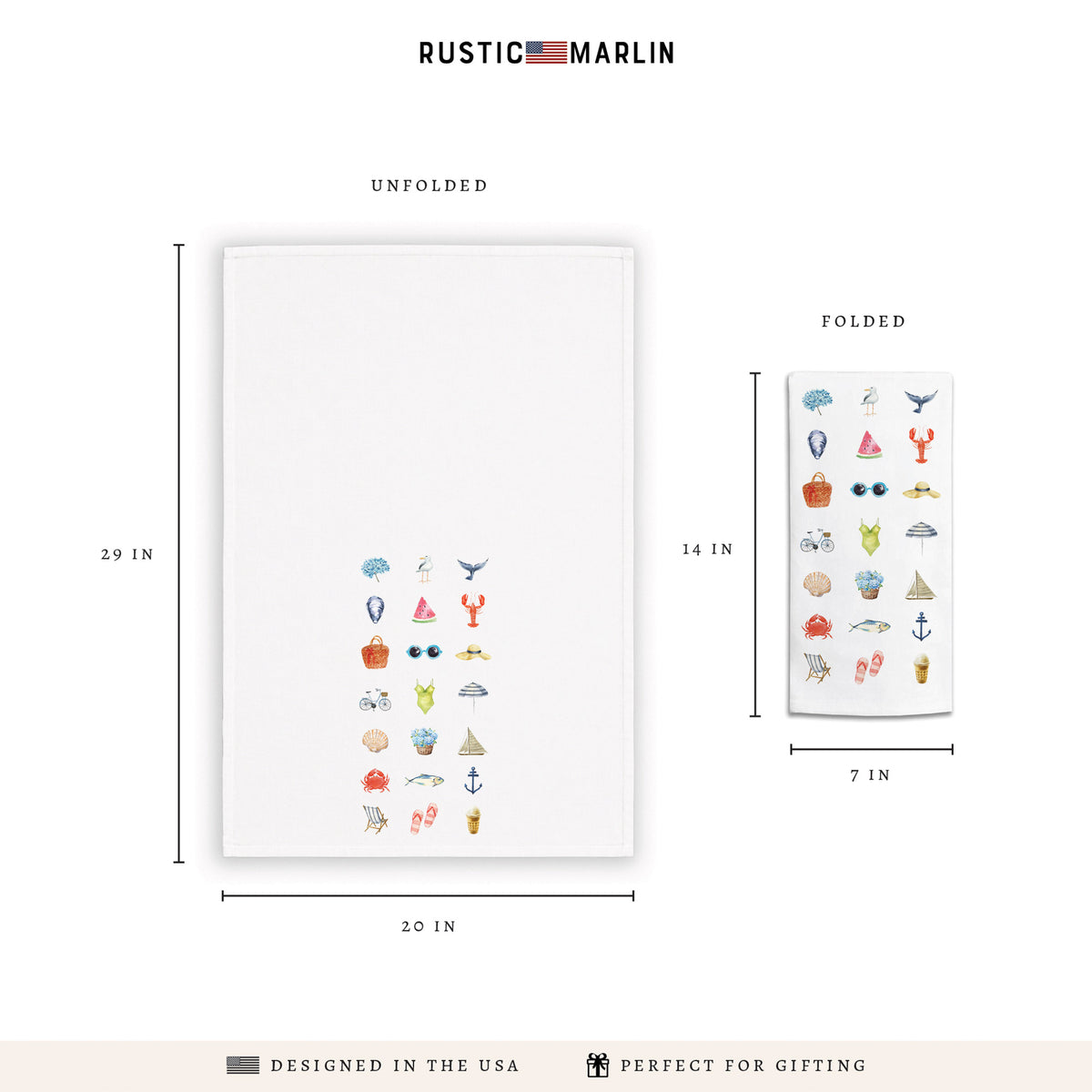 Beach Icons Tea Towel