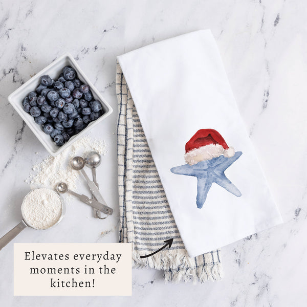 Watercolor Santa Starfish Tea Towel
