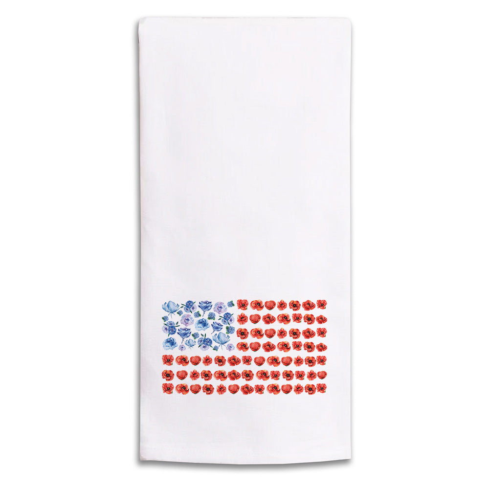 Watercolor American Poppy Flag Tea Towel