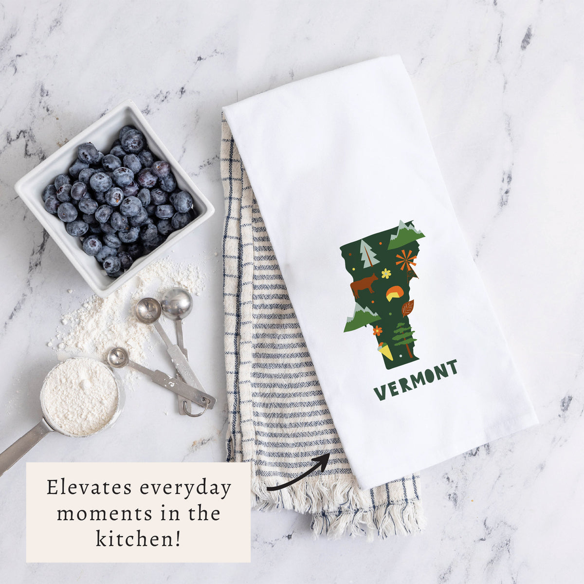 Vermont State Icons Tea Towel