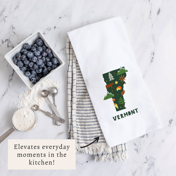 Vermont State Icons Tea Towel