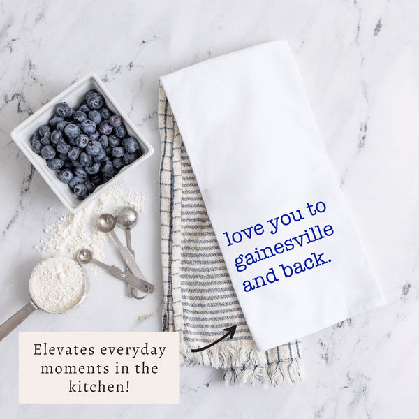 Love To Gainesville And Back Dark Blue Tea Towel
