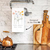 Love Where You Live Floral Tea Towel