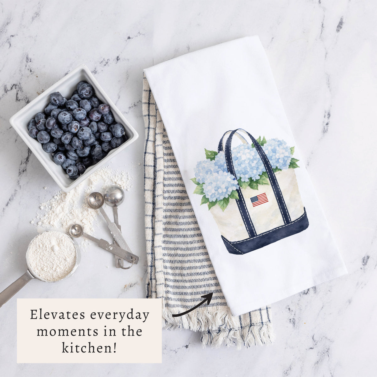 Hydrangea Flag Boat Tote Tea Towel