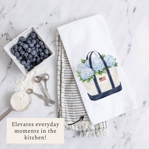 Hydrangea Flag Boat Tote Tea Towel