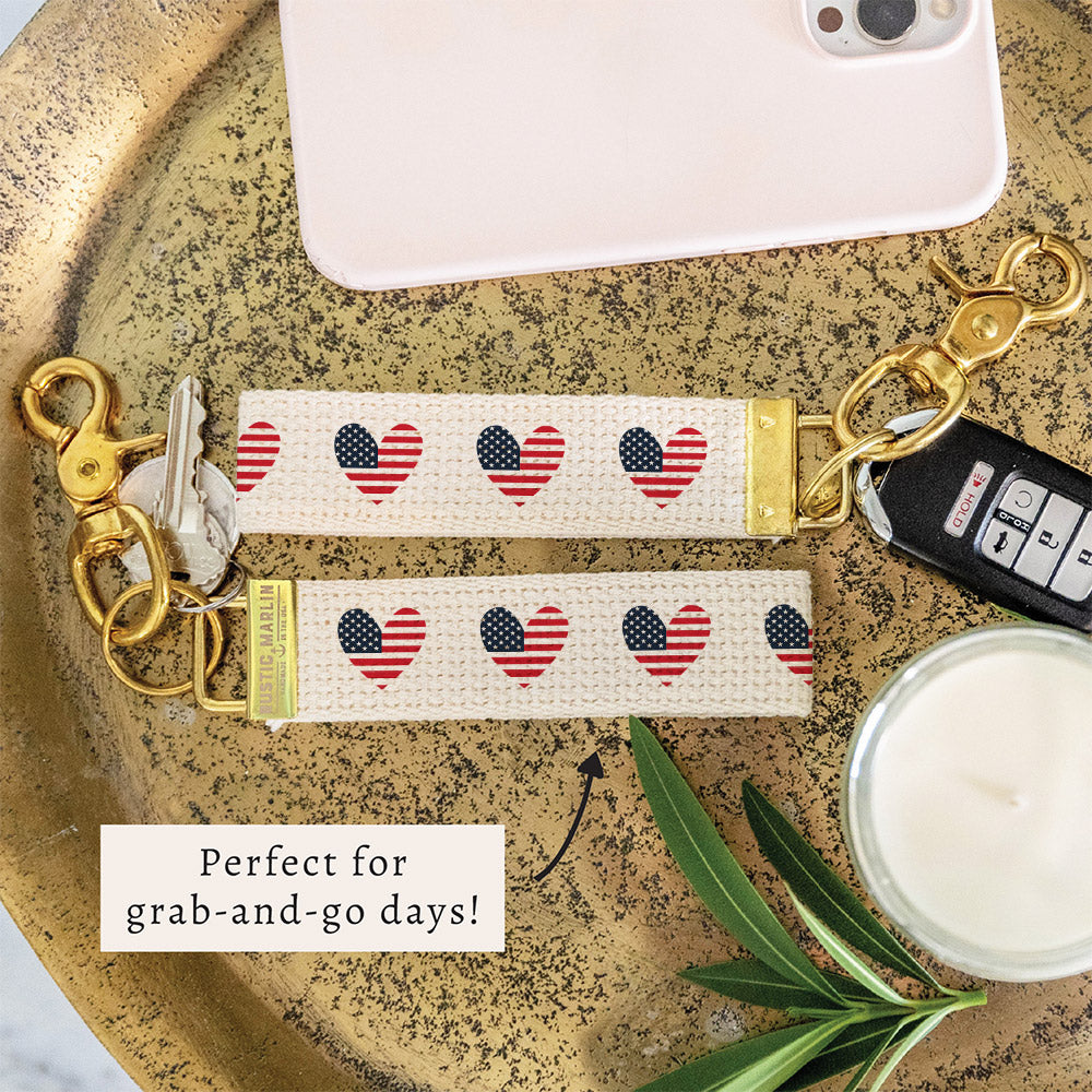 American Flag Heart Keychain