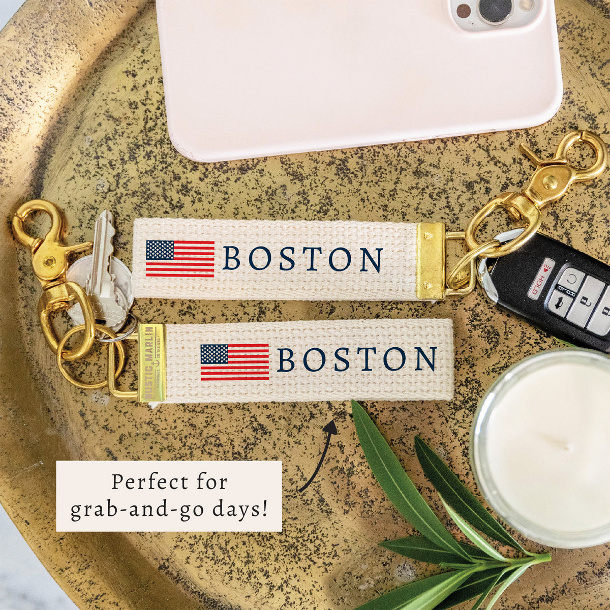 Boston American Flag Keychain