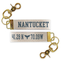 Nantucket Whale Tail Coordinates Nautical  Blue Keychain