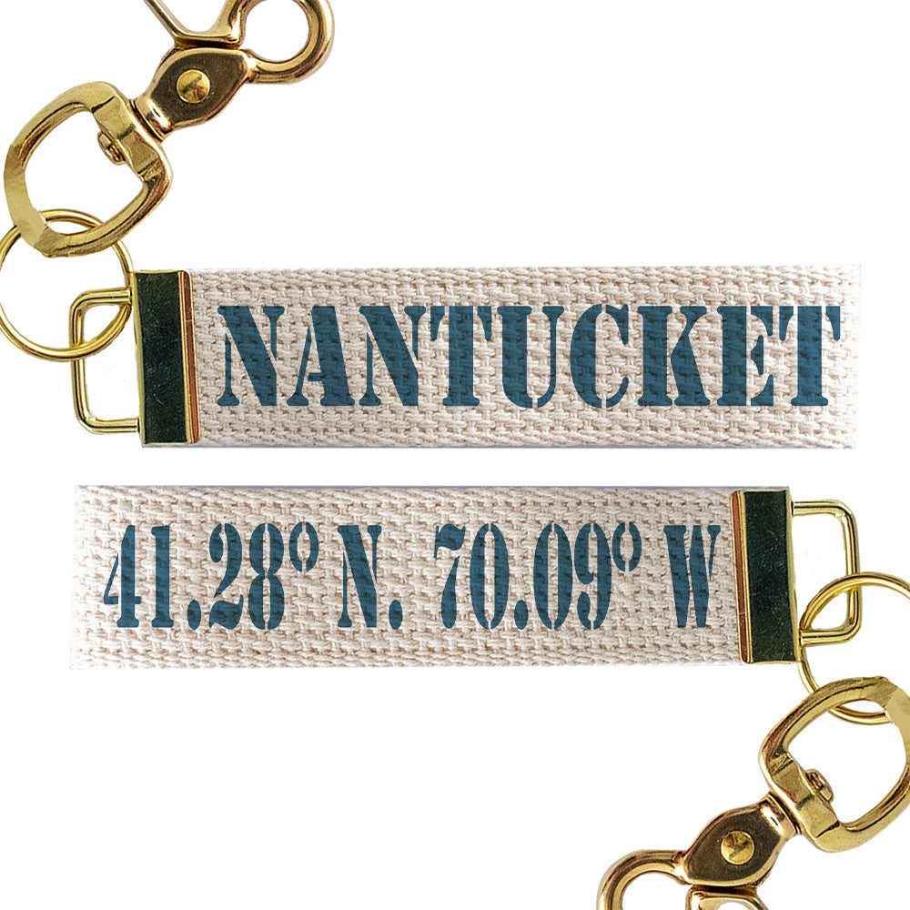 Nantucket Coordinates Nautical Blue Keychain