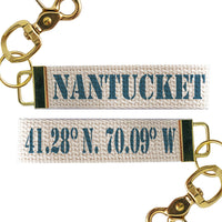 Nantucket Coordinates Nautical Blue Keychain