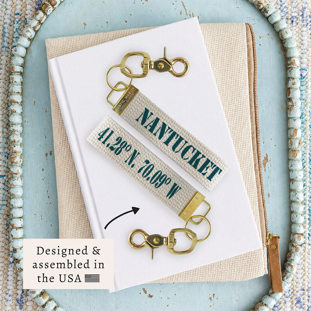 Nantucket Coordinates Nautical Blue Keychain