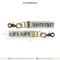 Nantucket Coordinates Nautical Blue Keychain