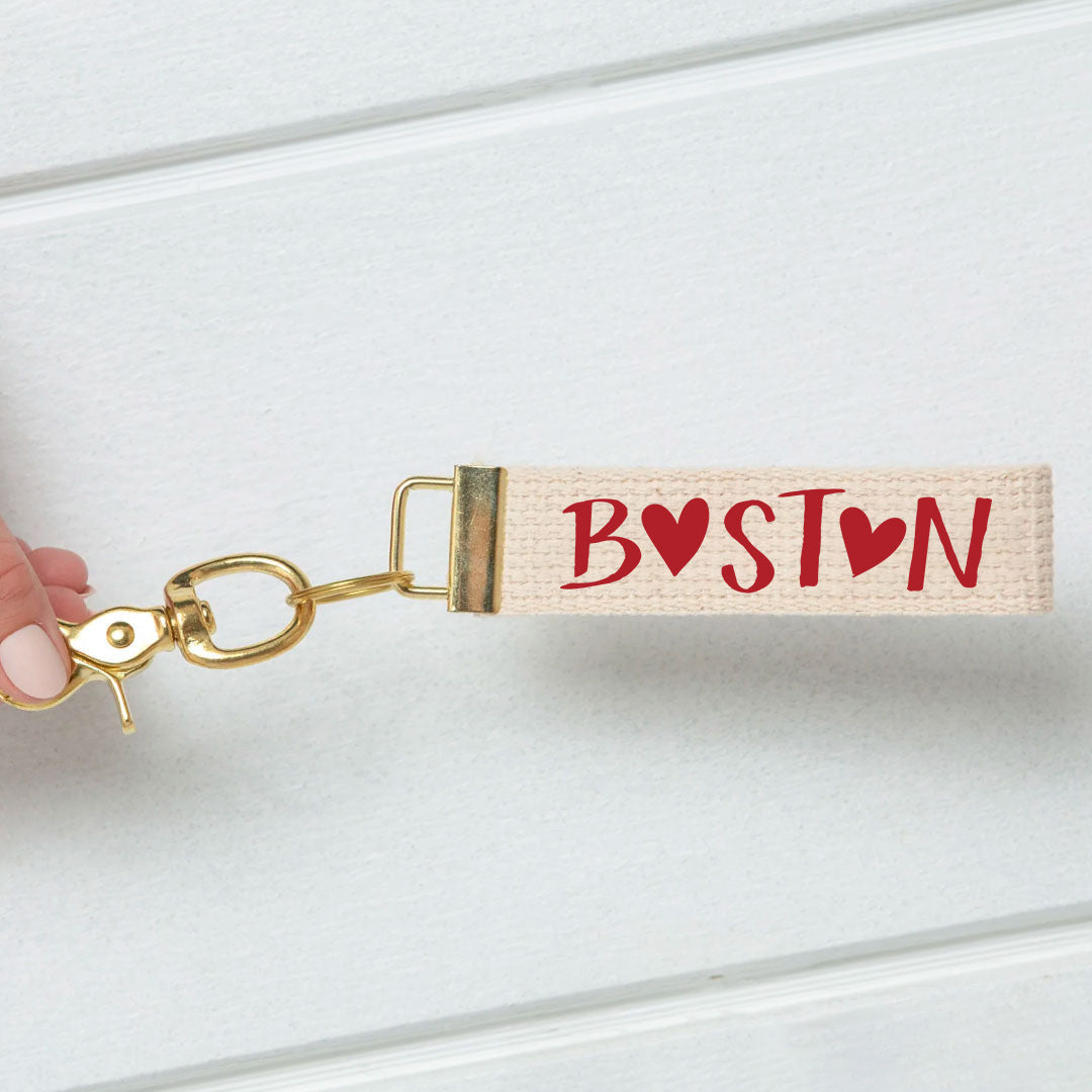 Red Boston Heart Keychain