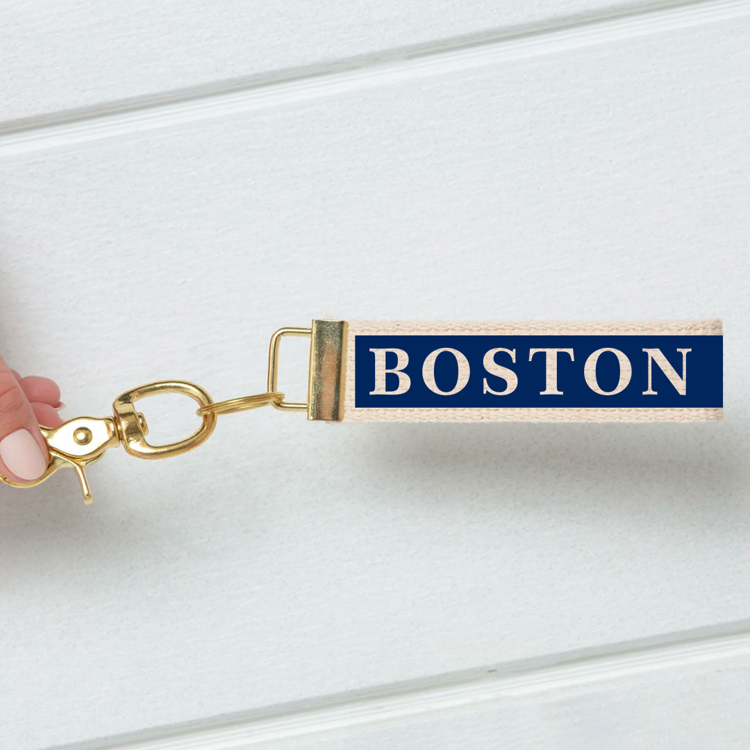 Navy Boston Skyline Keychain