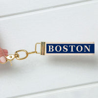 Navy Boston Skyline Keychain