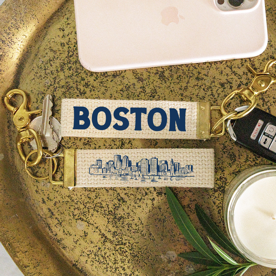 Navy Boston Skyline Keychain