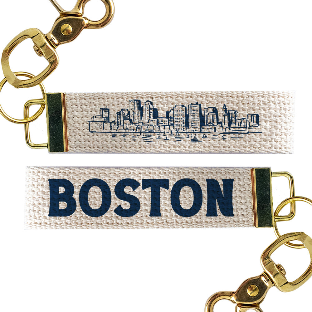 Navy Boston Skyline Keychain
