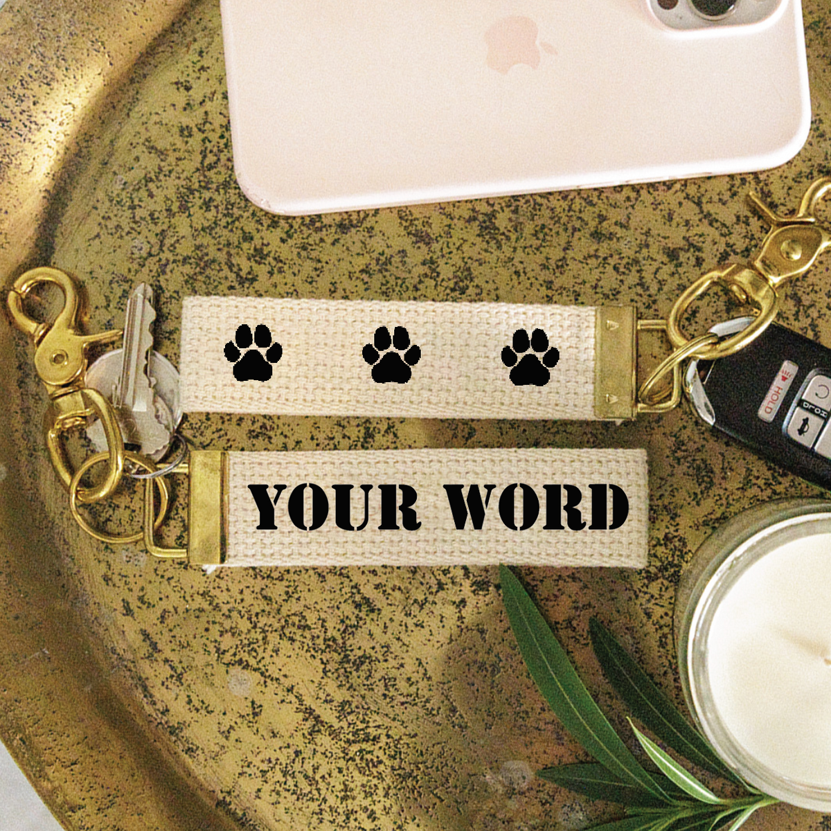 Personalized 3 Paw Print Keychain