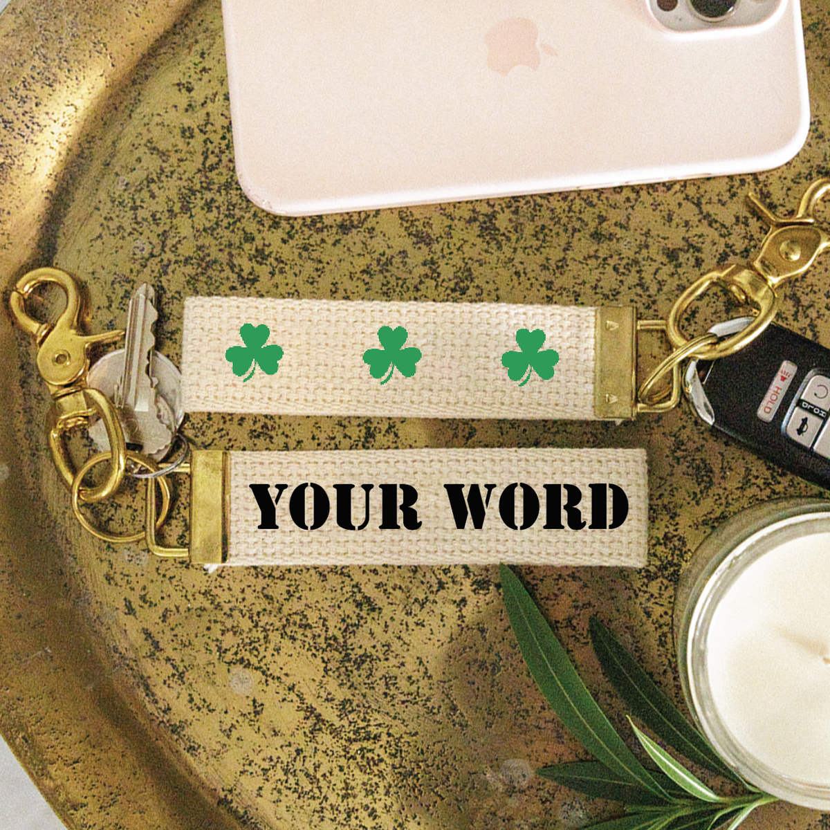 Personalized 3 Shamrock Keychain