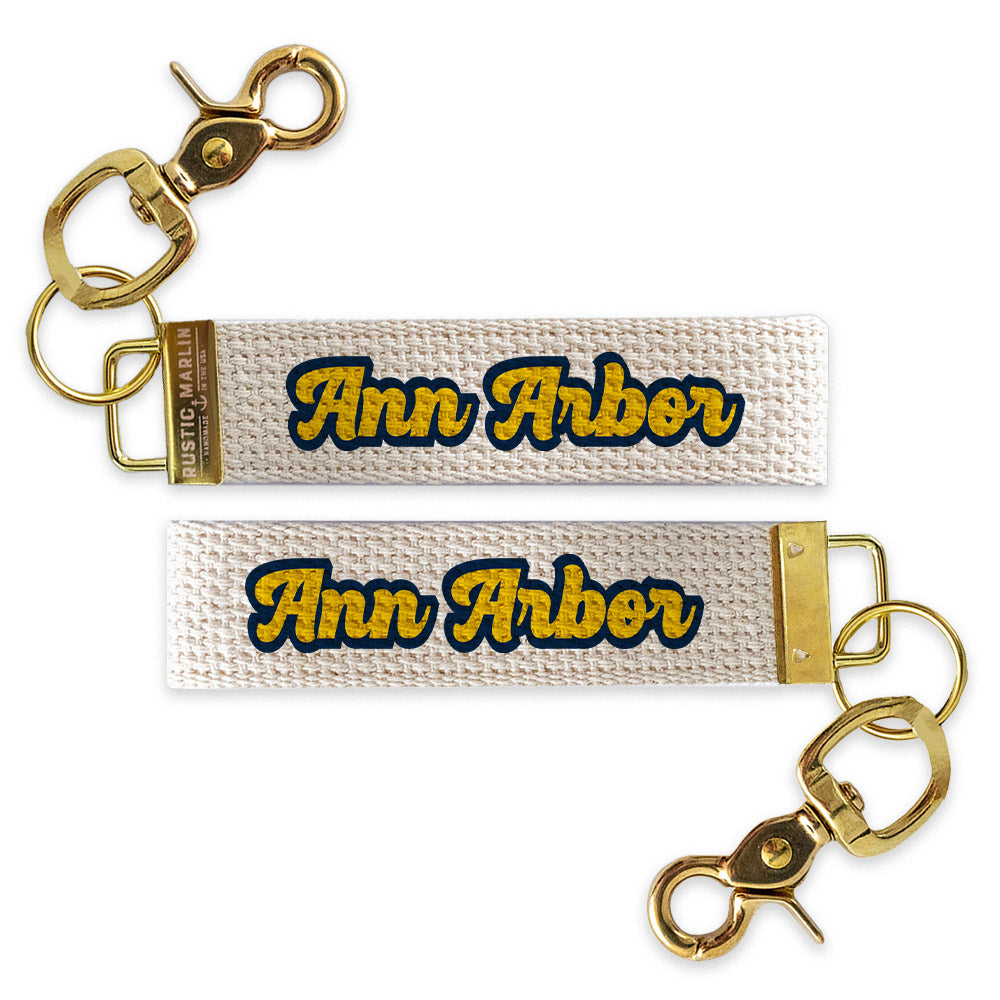 Ann Arbor Yellow Text Keychain